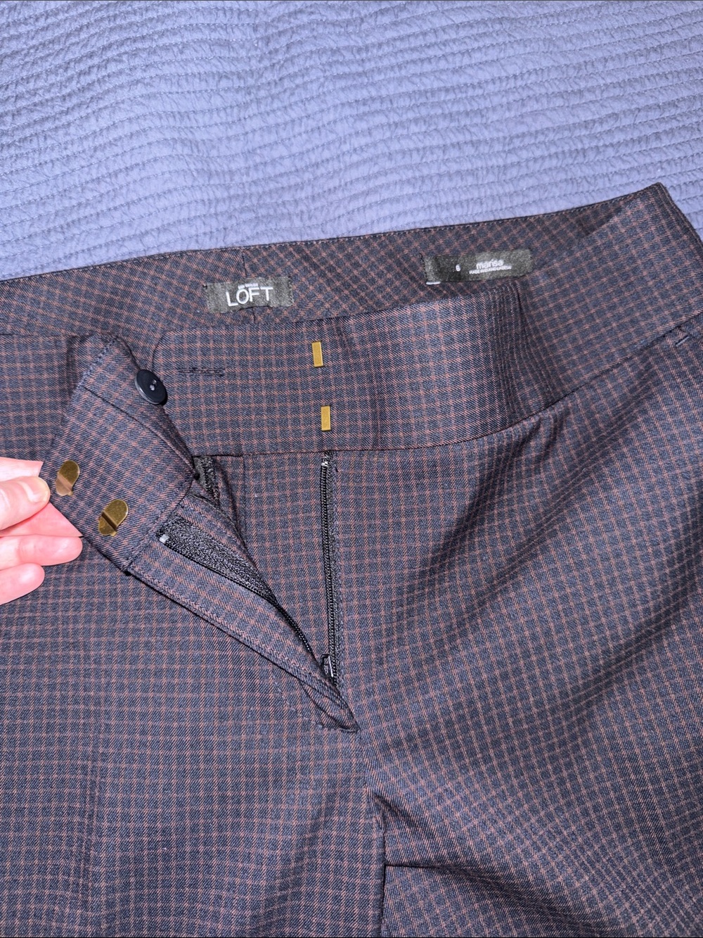 LOFT navy with brown/burgundy Windowpane Dress Pants